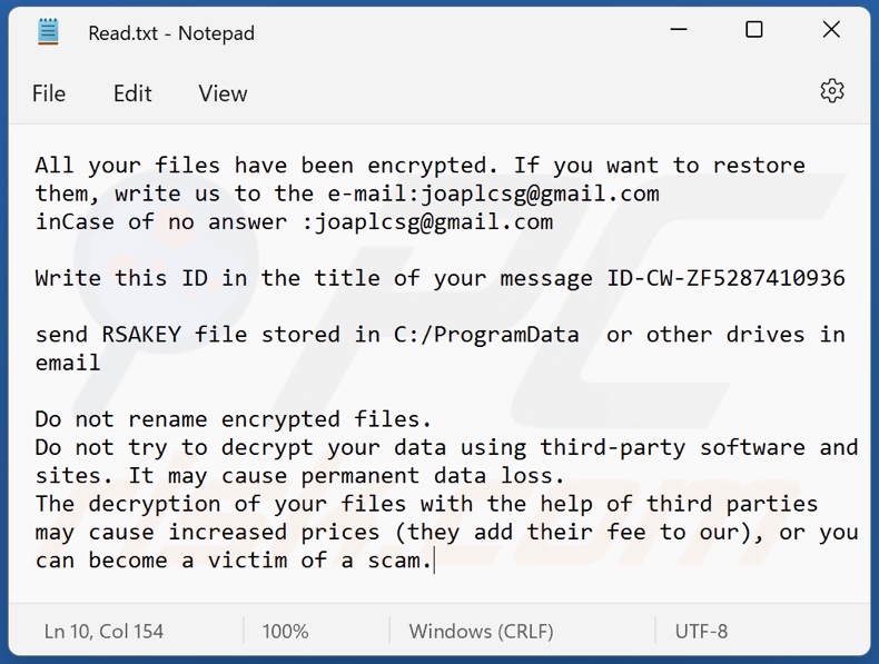 DRCRM ransomware ransom note (Read.txt)