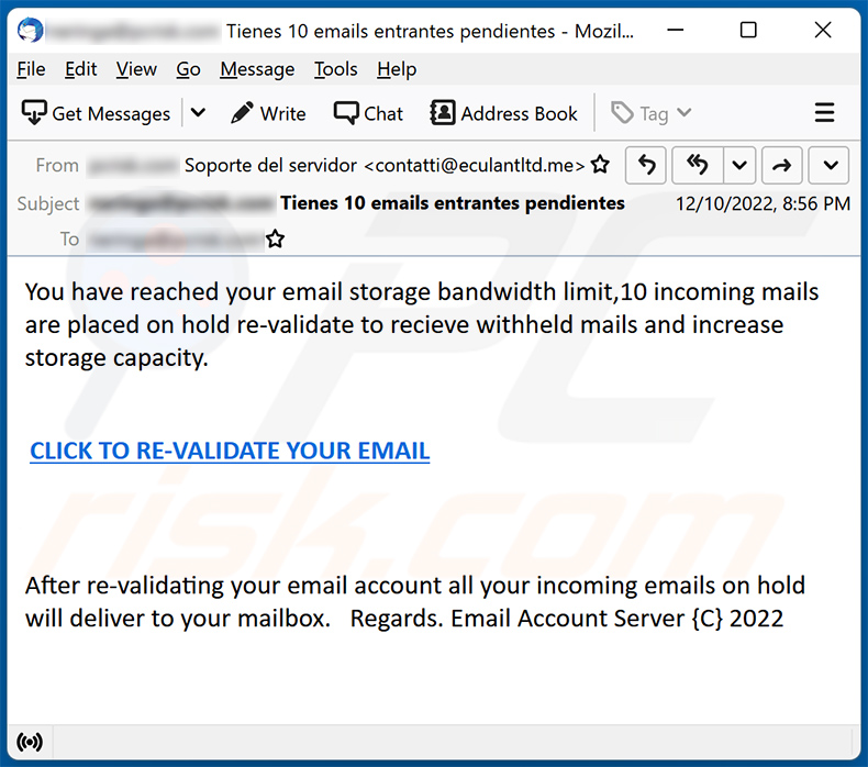 E-Mail Storage Bandwidth Limit Email Scam variant (2022-12-13)