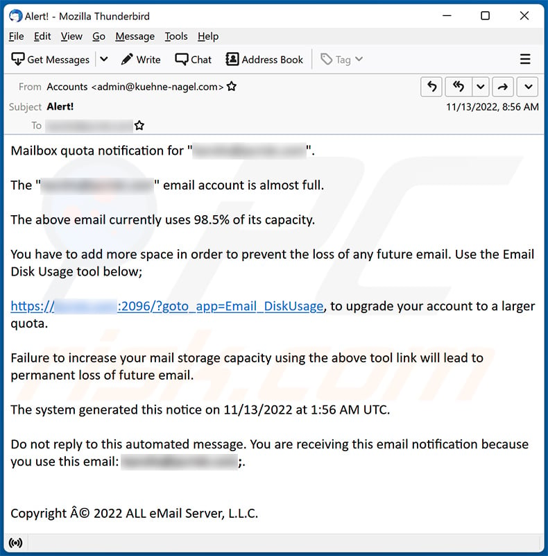 Email Account Is Almost Full Scam (2022-11-15)