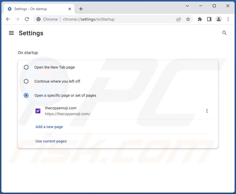 Removing thecopyemoji.com from Google Chrome homepage
