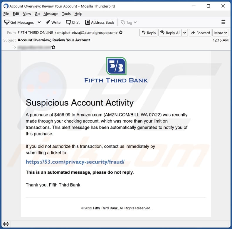 FIFTH THIRD BANK Email Scam Removal and recovery steps (updated)