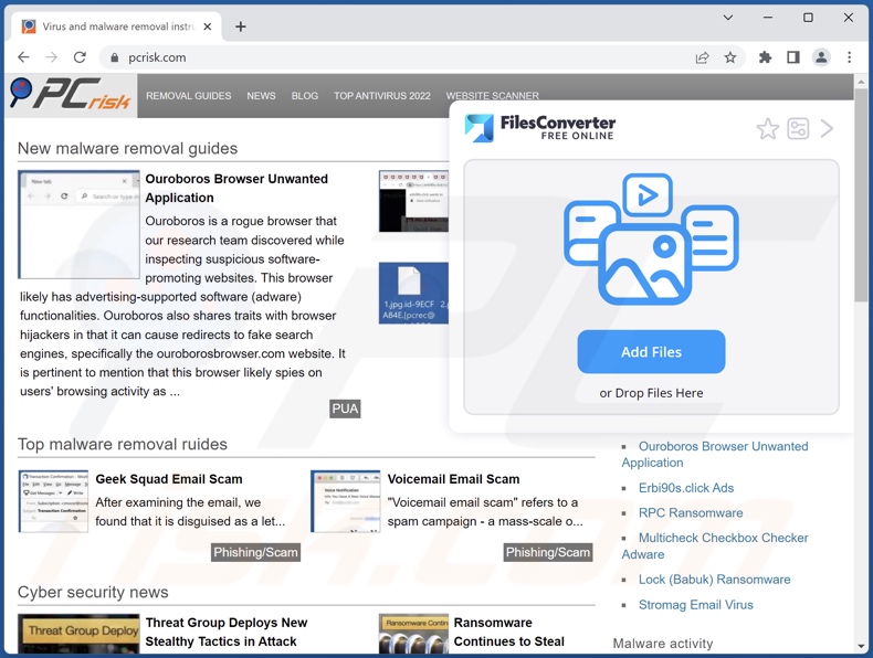 Files Converter Free Online adware extension appearance