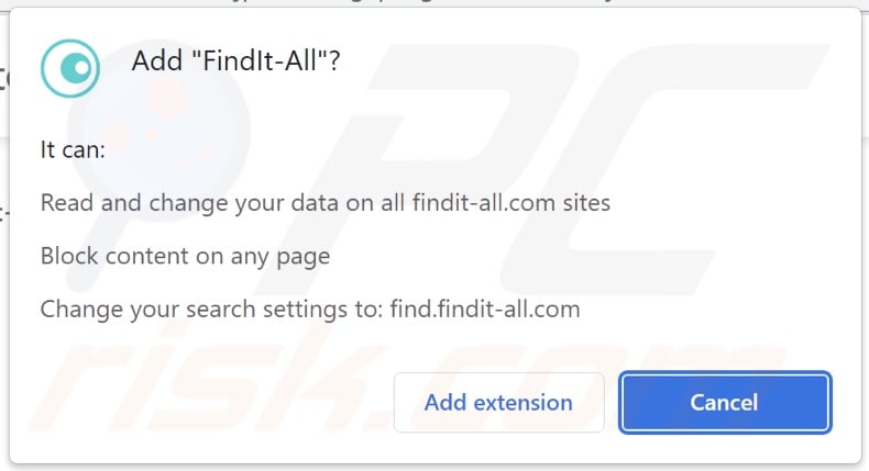 FindIt-All browser hijacker asking for permissions