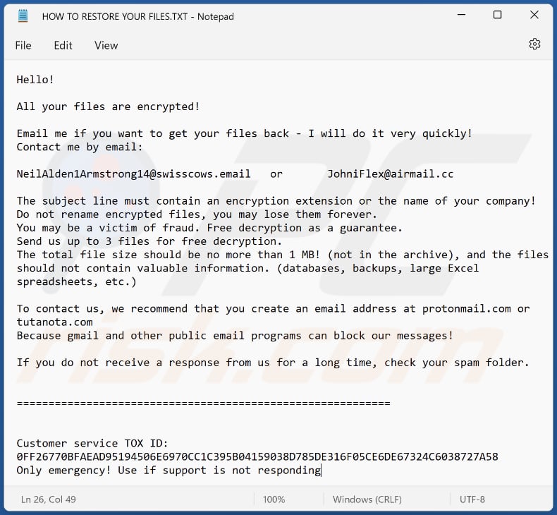 Fisakalzb ransomware text file (HOW TO RESTORE YOUR FILES.TXT)