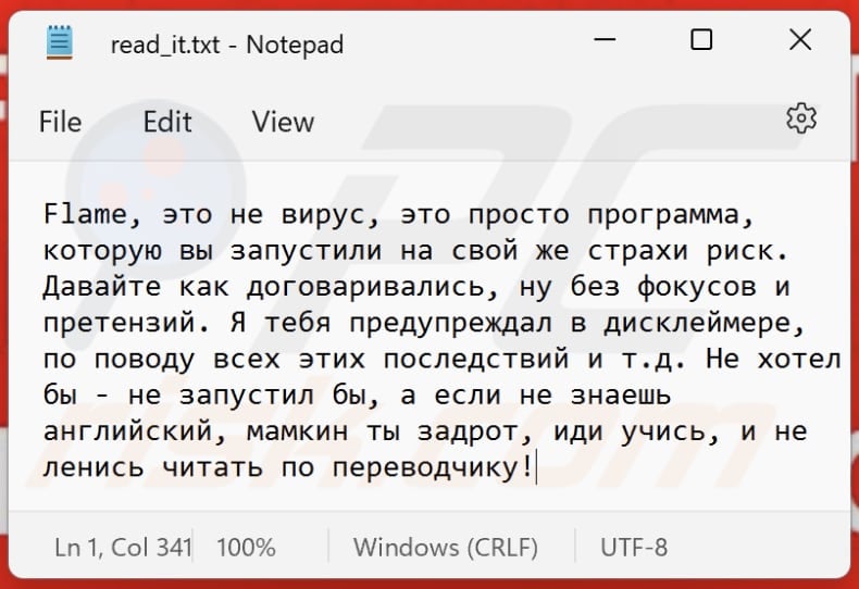 Flame ransomware text file (read_it.txt)