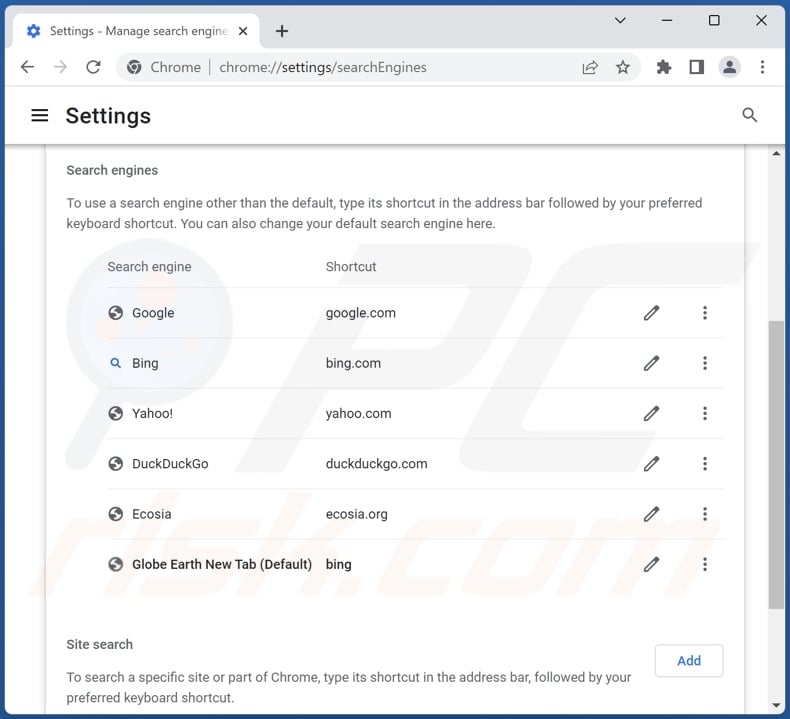 Changing Google Chrome default search engine