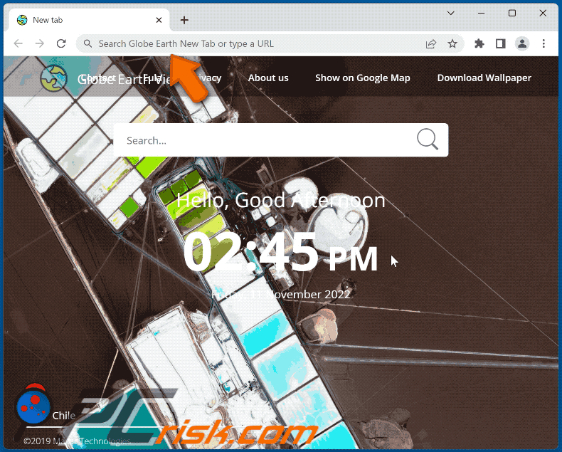 Globe Earth browser hijacker redirecting to Bing (GIF)