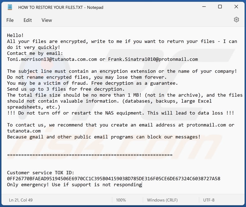 Gqlmcwnhh ransomware text file (HOW TO RESTORE YOUR FILES.TXT)