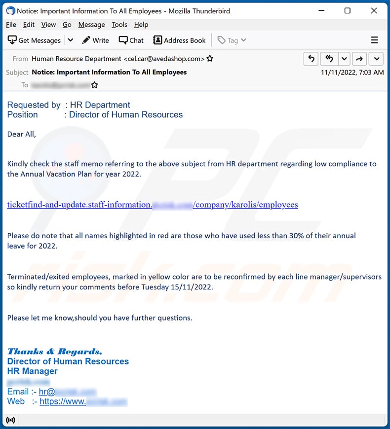 HR (Human Resources) email scam (2022-11-15)