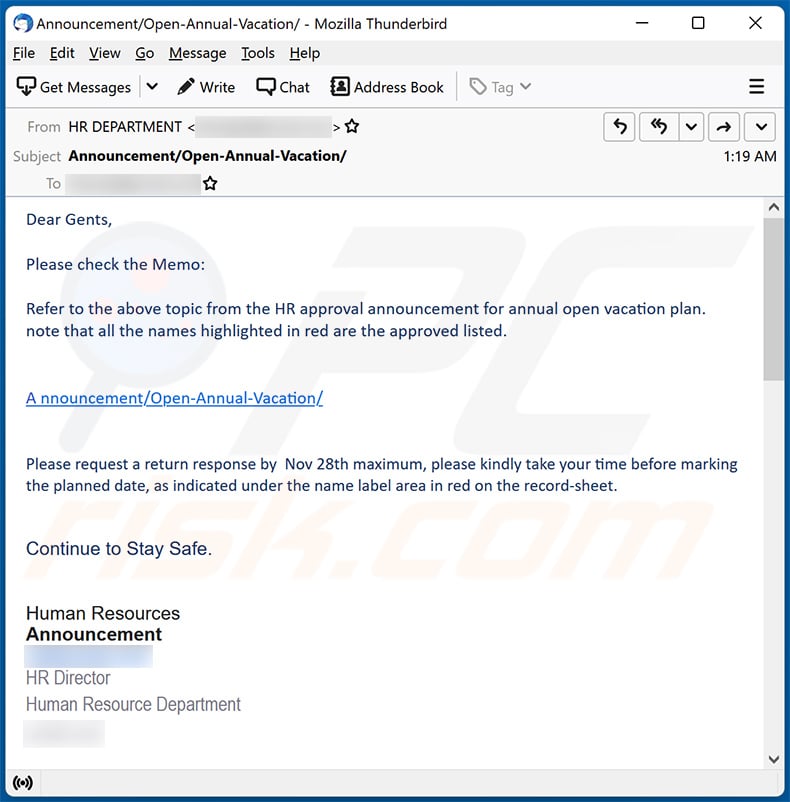 HR (Human Resources) email scam (2022-11-25)