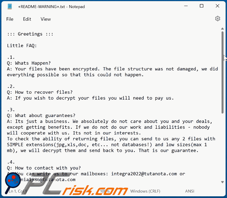 INT ransomware ransom note (+README-WARNING+.txt)