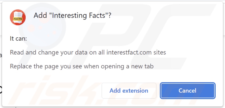 Interesting Facts browser hijacker asking for permissions