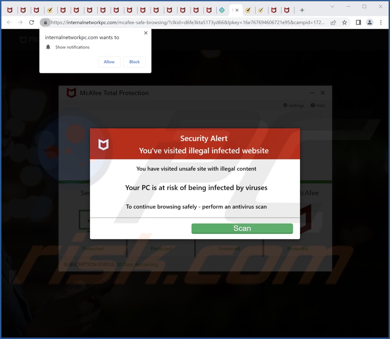 internalnetworkpc[.]com pop-up redirects