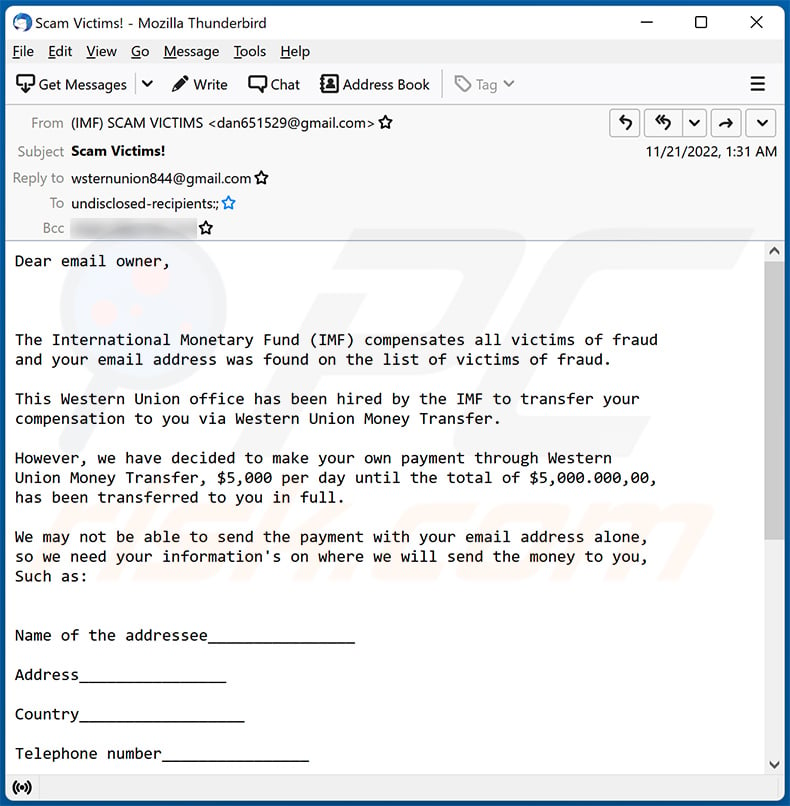 INTERNATIONAL MONETARY FUND (IMF)-themed spam email (2022-11-22)