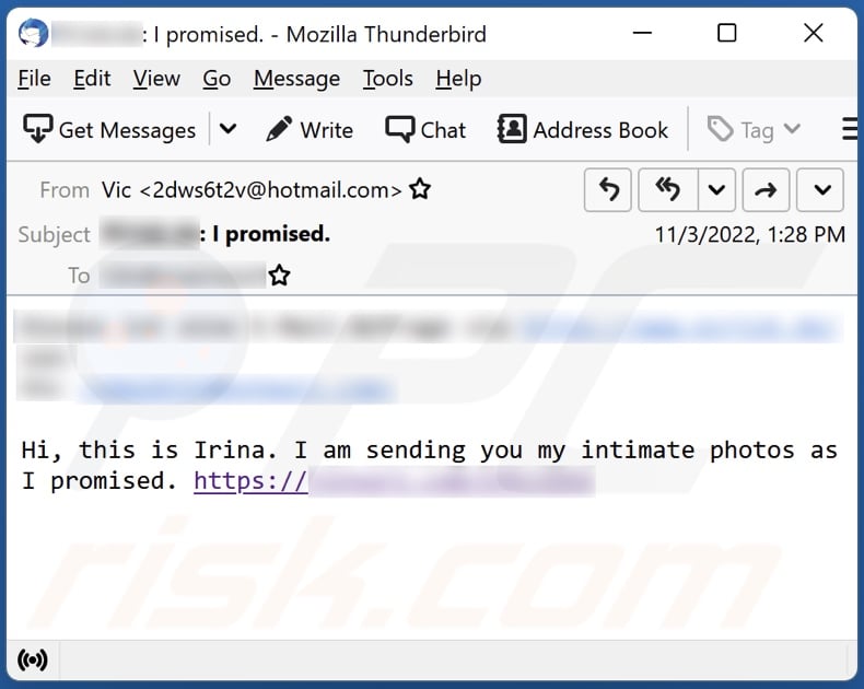 Spam email promoting the justpush[.]biz website