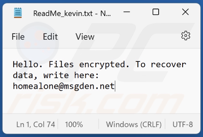 Kevin ransomware ransom note (ReadNe_kevin.txt)