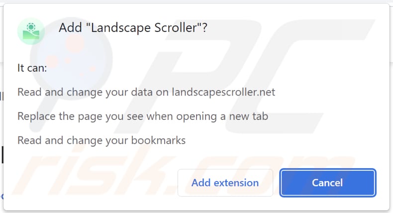 Landscape Scroller browser hijacker asking for permissions