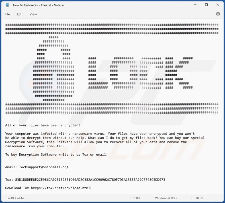 Lock (Babuk) ransomware ransom note (How To Restore Your Files.txt)