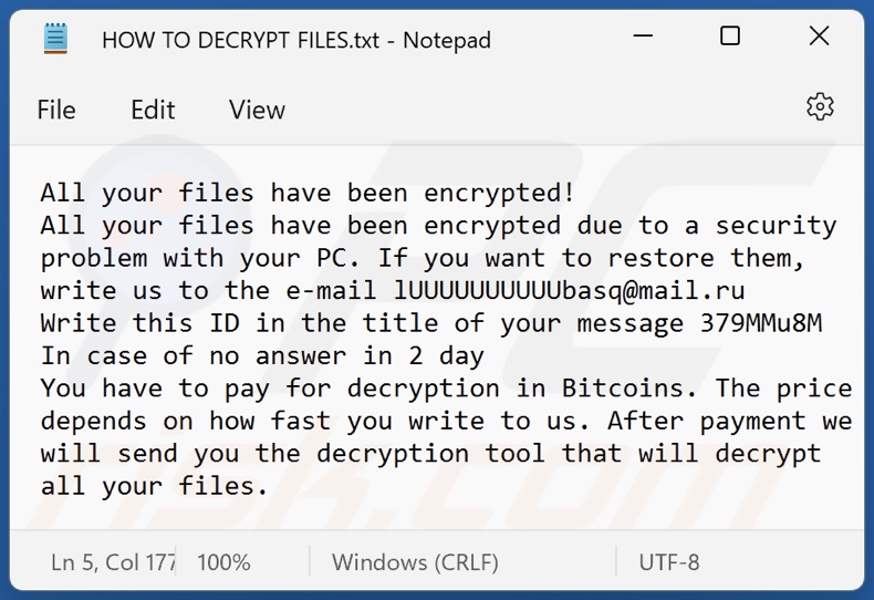 lUUUUUUUUU ransomware text file (HOW TO DECRYPT FILES.txt)