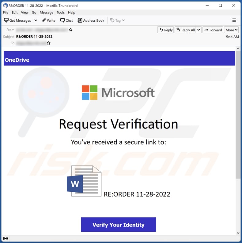 Microsoft Request Verification scam email