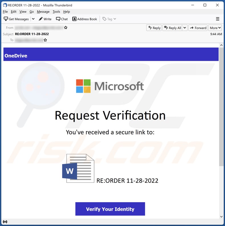 Scam email claims to be from Microsoft