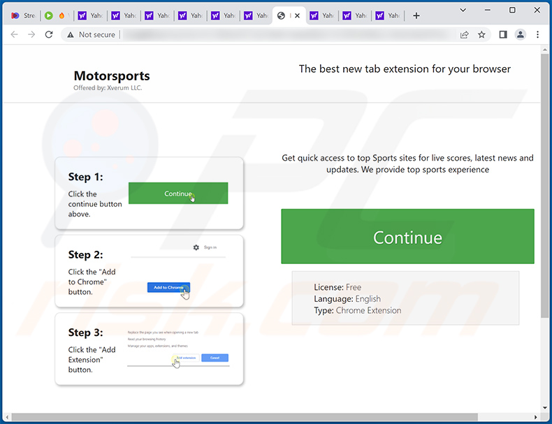Motorsports Start browser hijacker-promoting website (sample 2)