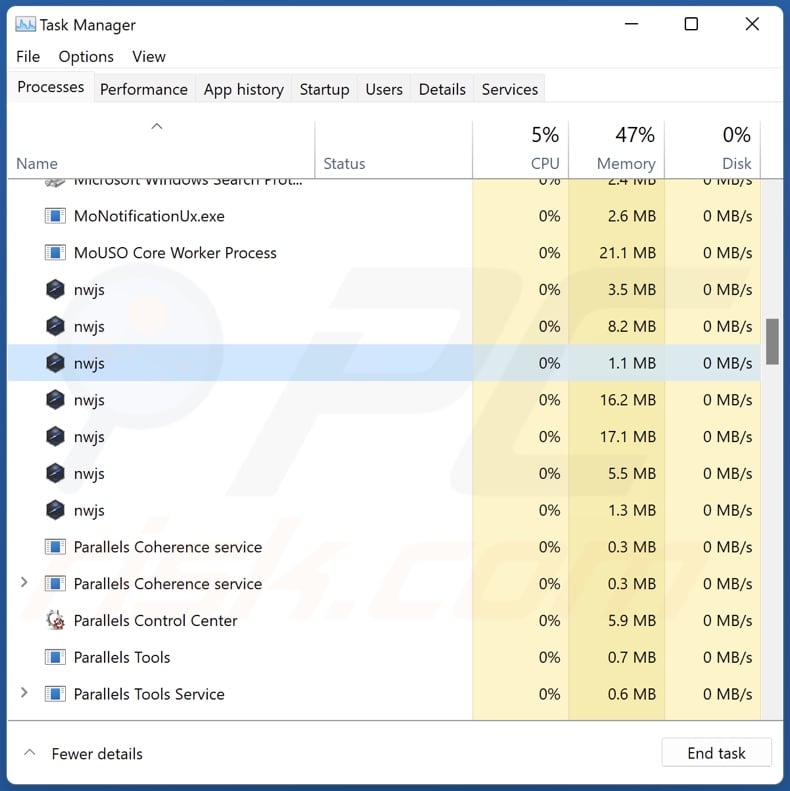 Movies adware process on Task Manager (nwjs - process name)
