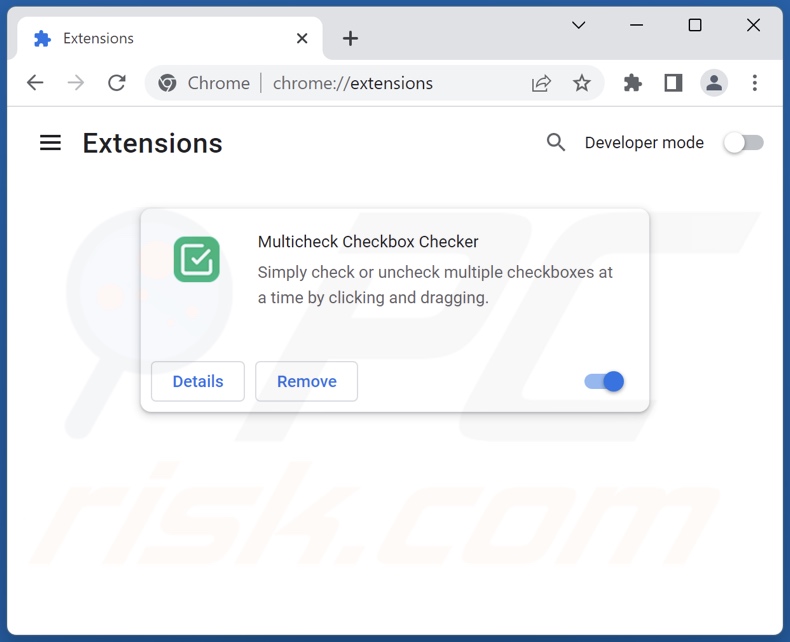 Removing Multicheck Checkbox Checker ads from Google Chrome step 2