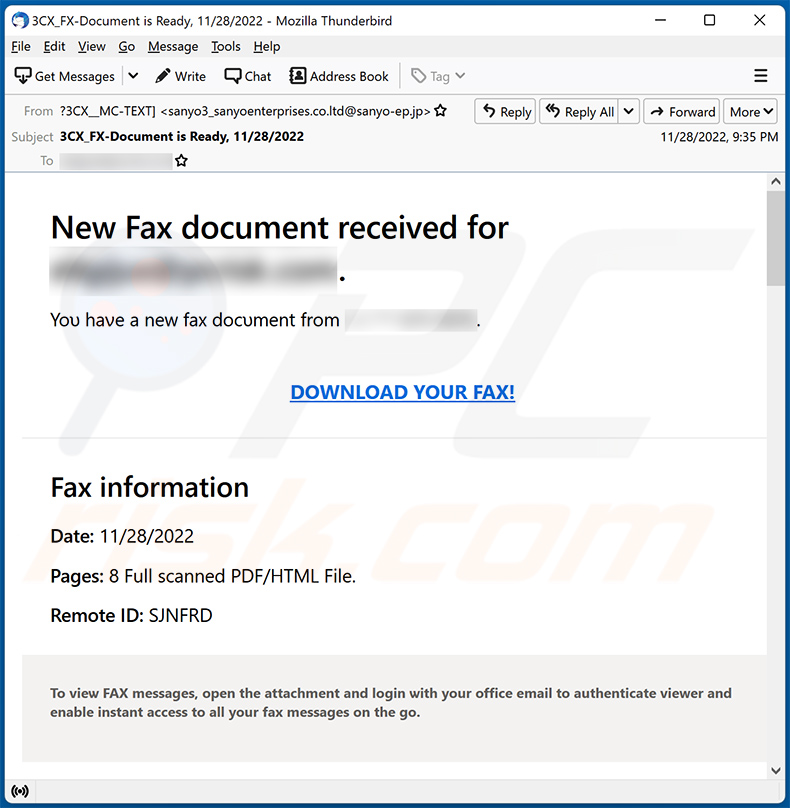 You have a new fax document from scam email (2022-11-29)