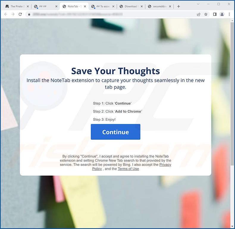 NoteTab - Save Your Thoughts browser hijacker-promoting website (sample 2)