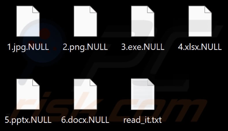 Files encrypted by NULLTHEGAME ransomware (.NULL extension)