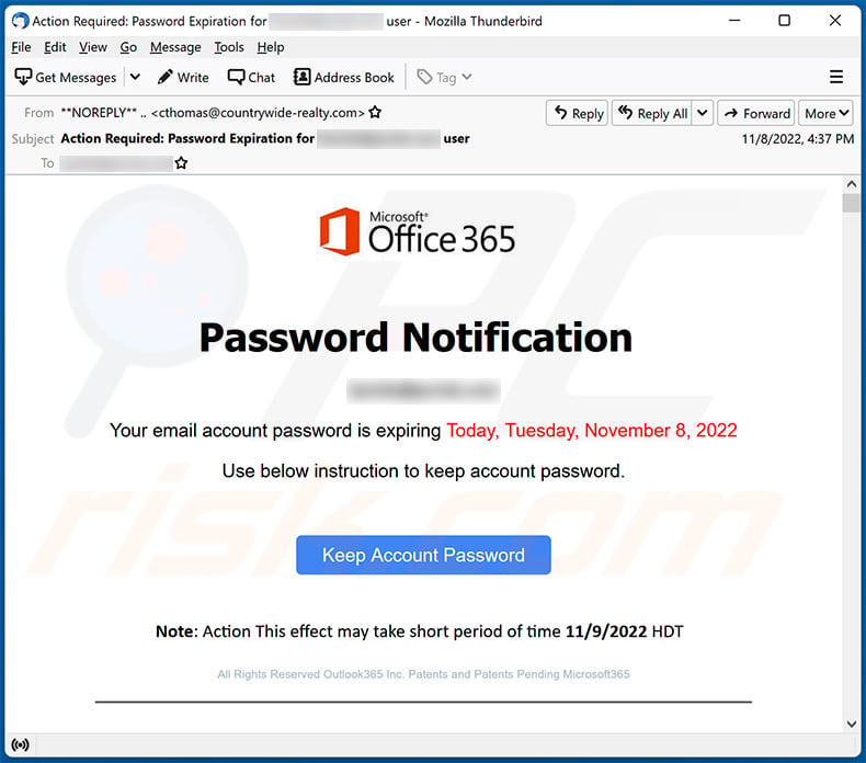 Office 365-themed spam email promoting a phishing site (2022-11-09 - sample 1)