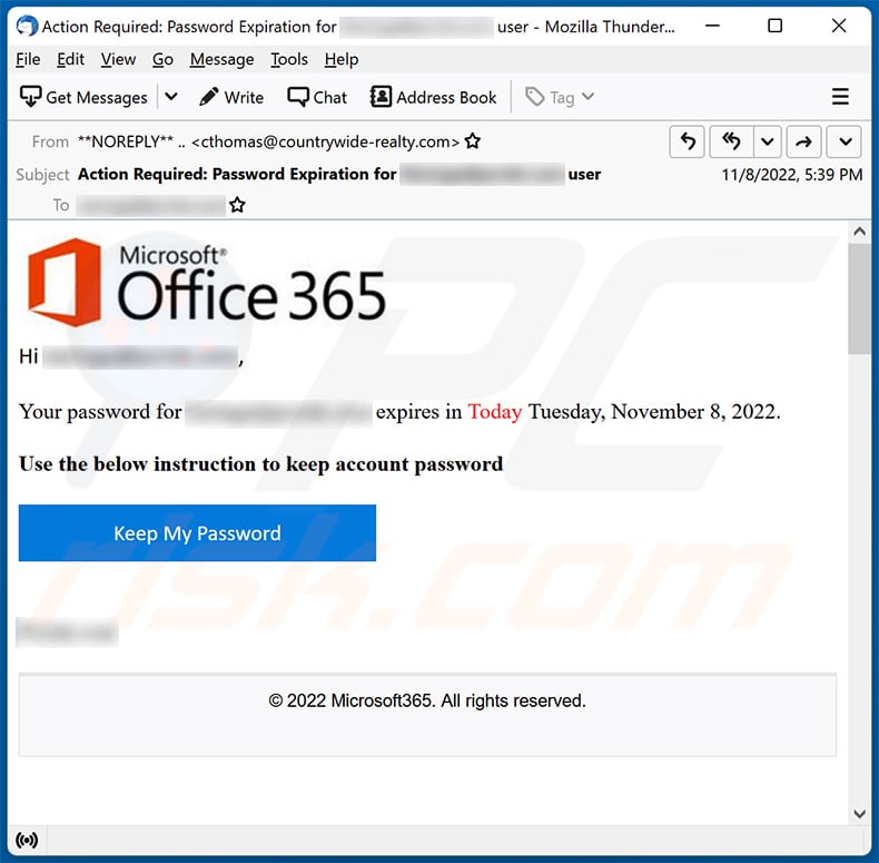 Office 365-themed spam email promoting a phishing site (2022-11-09 - sample 2)