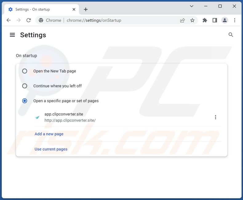 Removing app.clipconverter.site from Google Chrome homepage