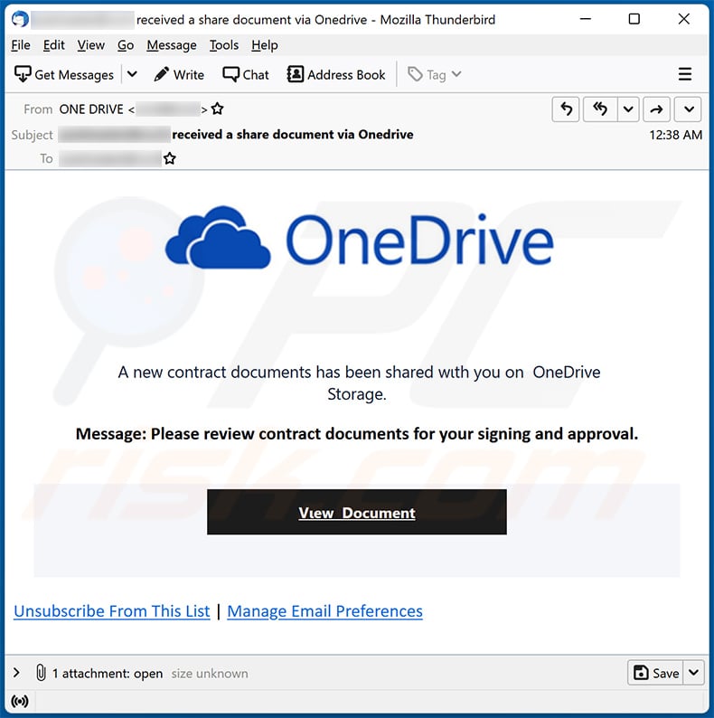 OneDrive-themed spam email promoting a phishing site (2022-11-11)