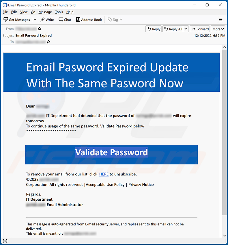 Email Pasword Expired Update With The Same Pasword Now scam