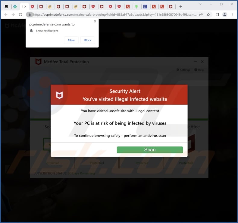 pcprimedefense[.]com pop-up redirects