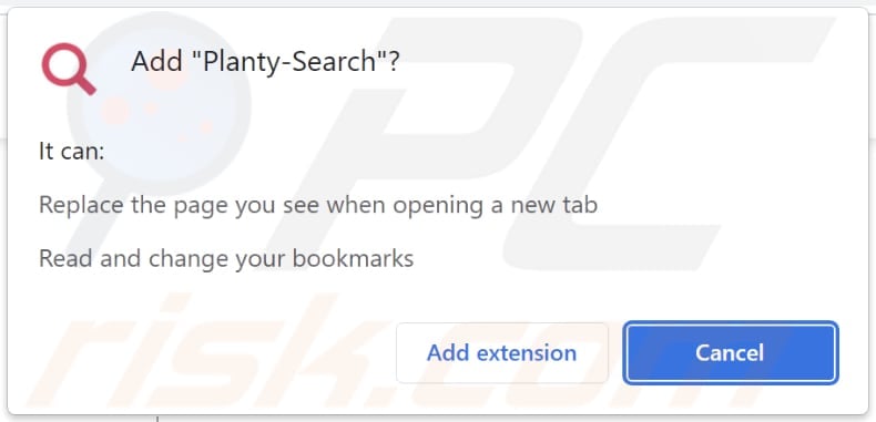 Planty-Search browser hijacker asking for permissions