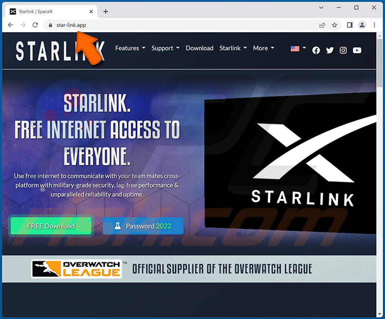 Raccoon Stealer-promoting fake STARLINK website (star-link[.]app)