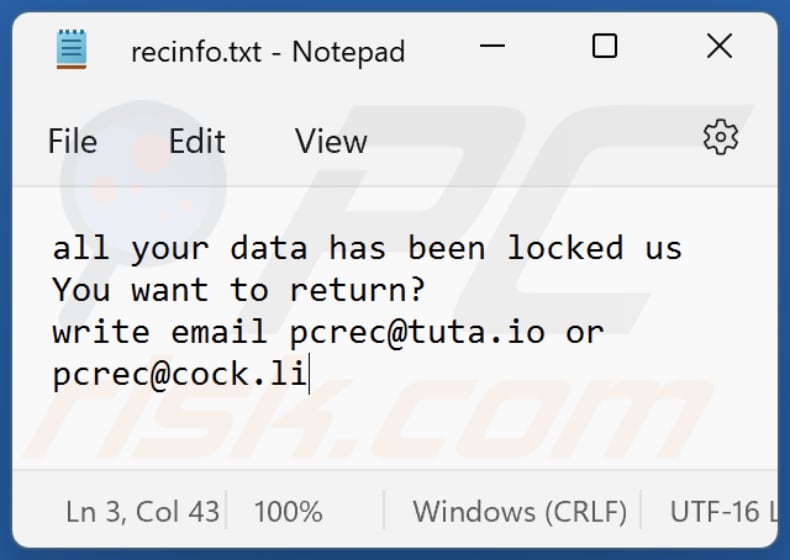 RPC ransomware second ransom note (recinfo.txt)