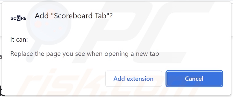 Scoreboard Tab browser hijacker asking for permissions