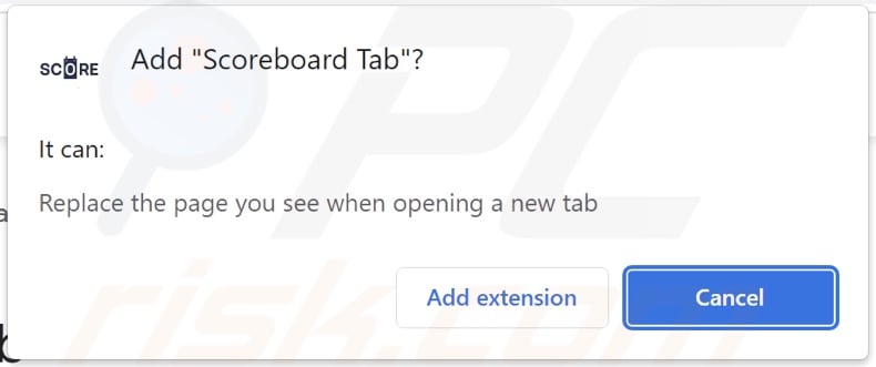 Scoreboard Tab browser hijacker asking for permissions