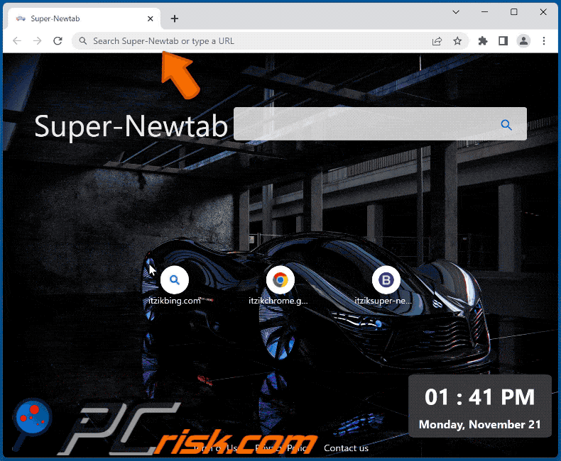 Super-Newtab browser hijacker shows bing results