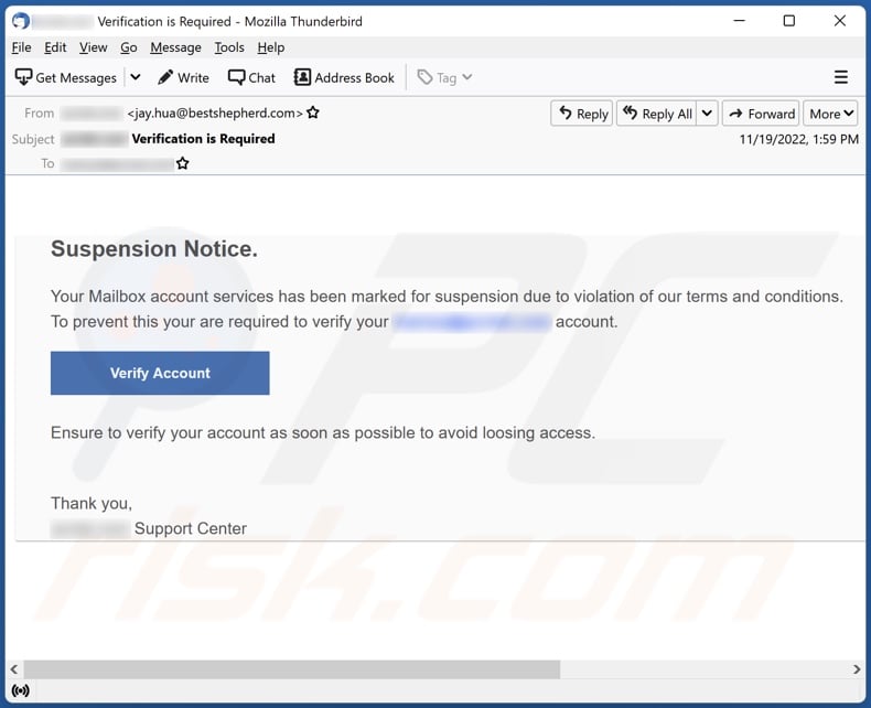 Suspension Notice email spam campaign