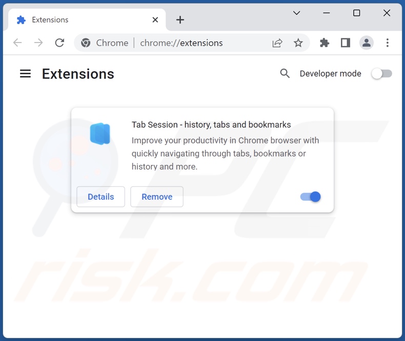Removing Tab Session ads from Google Chrome step 2
