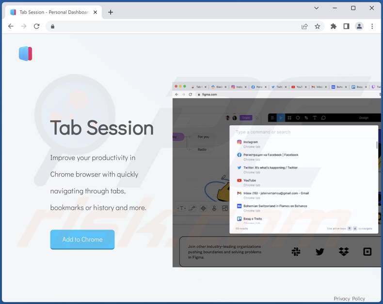 Website promoting Tab Session adware