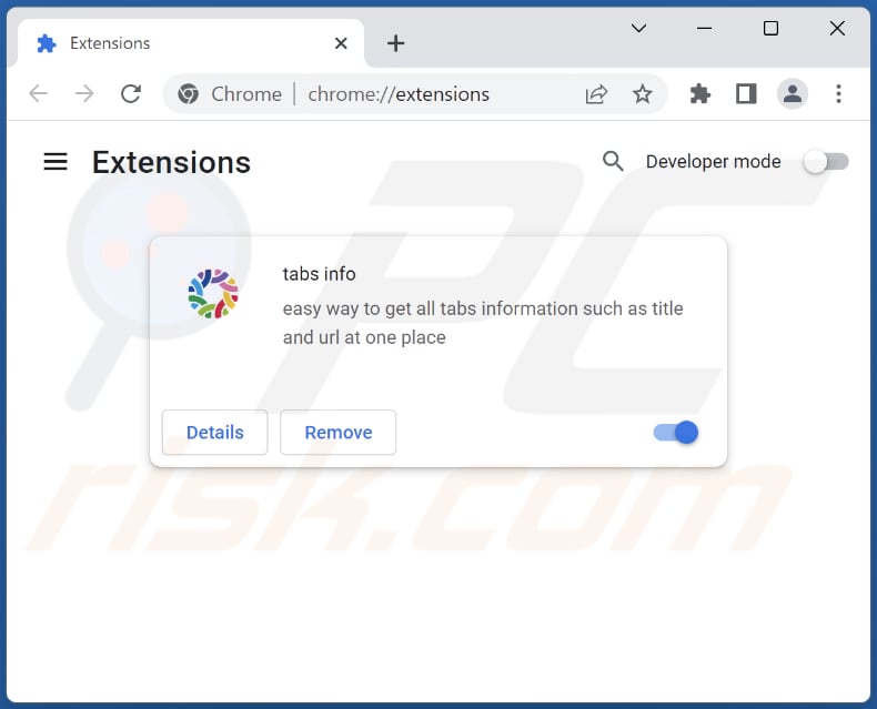 Removing tabs info adware from Google Chrome step 2