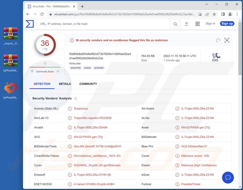 TEXTIMA Export attachment detections on VirusTotal