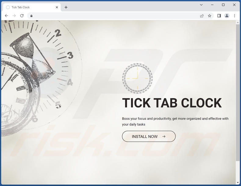 Website used to promote Tick Tab Clock browser hijacker
