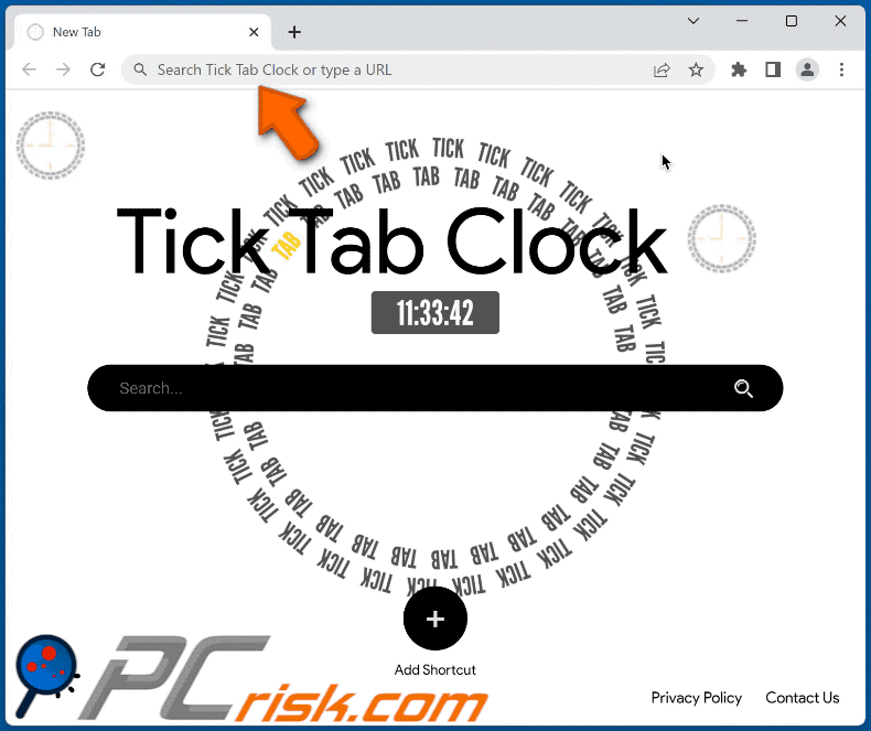 Tick Tab Clock browser hijacker (search.ticktabclock.net) redirecting to Google (GIF)